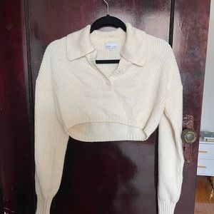 Danielle Bernstein WeWoreWhat cropped knit polo sweater